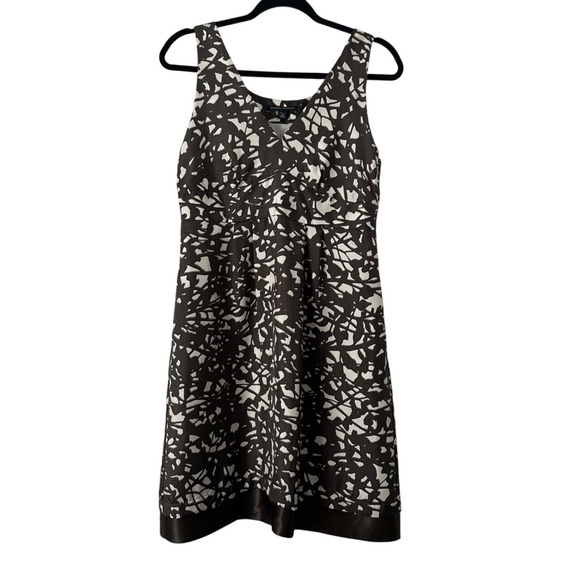 Sleeveless Midi Dress Brown White Abstract Print Career Party‎ Cocktail - Picture 2 of 8